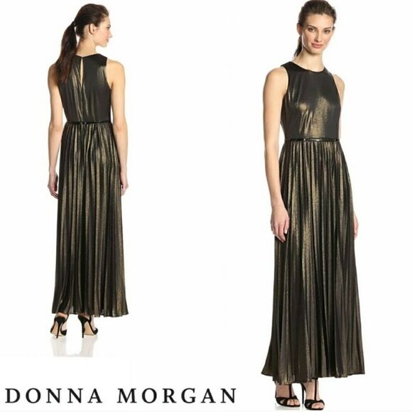 Donna Morgan Gold/Bronze Metallic Sleeveless Formal Maxi Dress - Picture 1 of 7
